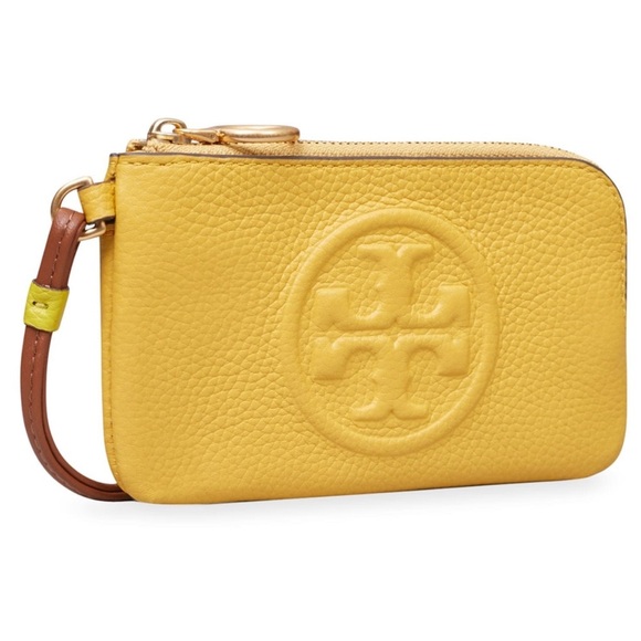 Tory Burch Authentic Perry Bombé Leather Color Block Zip Card Case Yellow NWT - Picture 4 of 12